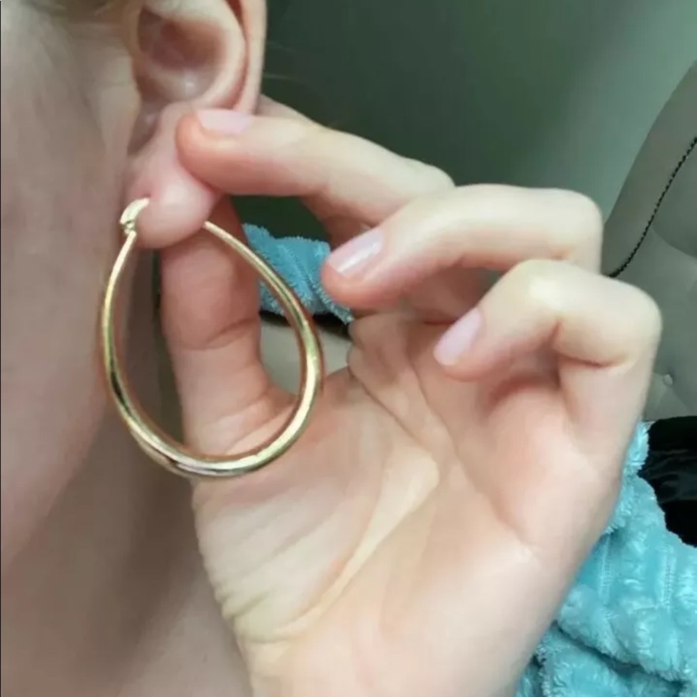 New Oval 14K Gold Plated Hoop Earrings 40mm for Women - Picture 3 of 4